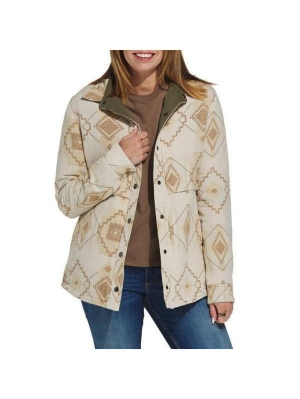 Hooey Women's Bandera Reversible Shirt Jacket Shacket Olive/Tan Aztec